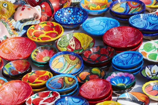 Mexico, Jalisco Bowls for sale in street market